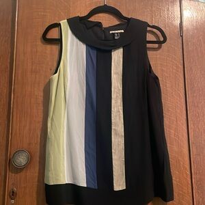 Sleeveless multicolor striped (black, blue, gray, green)blouse